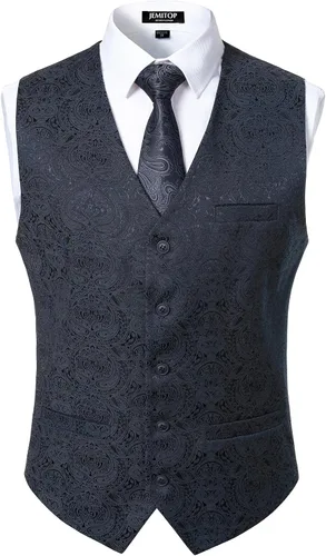 Vista 8 de JEMITOP Chaleco de vestir de cachemira para hombre, chaleco de traje Negro