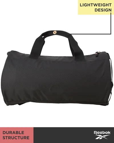Vista 4 de Reebok Bolsa de lona Perth Sports Gym Bag Ligero de mano en fin de semana para viajes y playa, yoga, Negro con logotipo de oro rosa