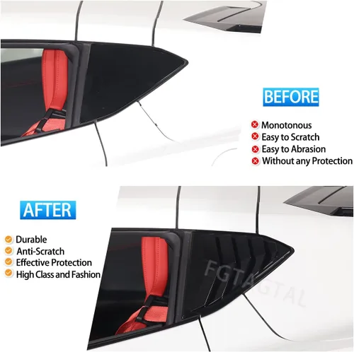 Vista 2 de Cubierta de persiana lateral trasera compatible con Chevrolet Corvette C8 2020-2025, cubierta de ribete de persianas de ventana trasera, accesorios