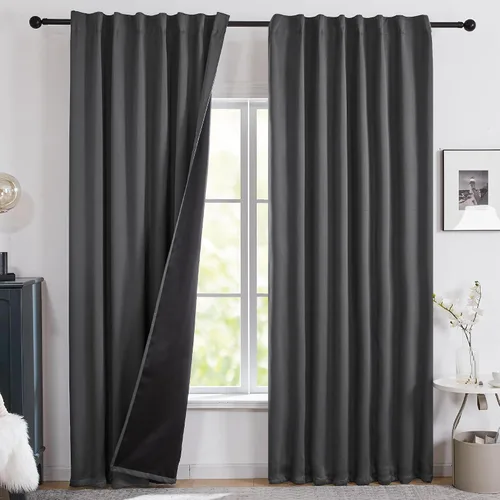 Vista 10 de Deconovo Cortinas 100% opacas para dormitorio, cortina con aislamiento térmico, panel de sala de estar insonorizado, certificado Oeko-TEX, cortinas