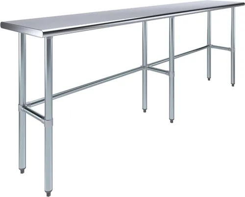Vista 24 de Mesa de Trabajo de Acero Inoxidable con Base Abierta de 24" x 14" – Mesa Comercial Compacta Certificada NSF con Patas Galvanizadas para Cocinas