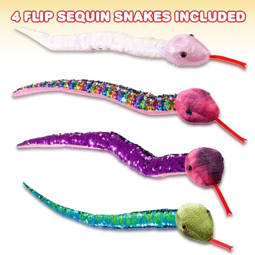Vista 2 de ArtCreativity Juguetes de serpiente de lentejuelas para niños, felpa con lentejuelas que cambian de color, suministros de fiesta de la selva