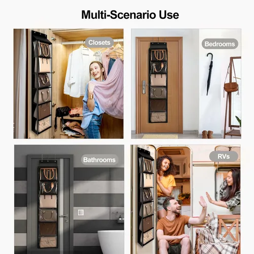 Vista 7 de Lirex Organizador de bolso para colgar sobre la puerta y estante para el armario, organizador de almacenamiento de bolsos con colgador para bolsos.