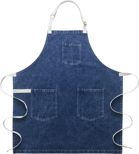 Vista 15 de Delantal Tobyan de Mezclilla de Algodón Suave - Delantal Unisex Ajustable con Babero de 5 Bolsillos Perfecto para Cocinas