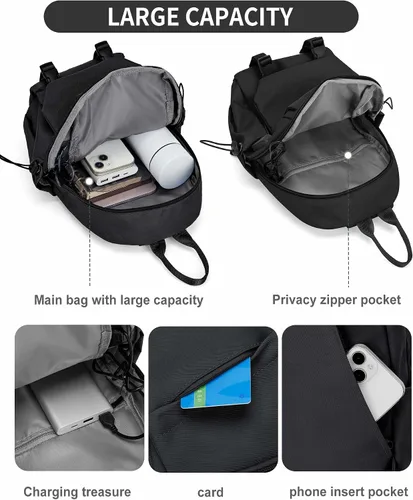 Vista 4 de Black Sling Bag for Men Women, Mini Anti Theft One Strap Motorcycle Sling Backpack, Small Sling Chest Bag Daypack Crossbody Backpack for Casual