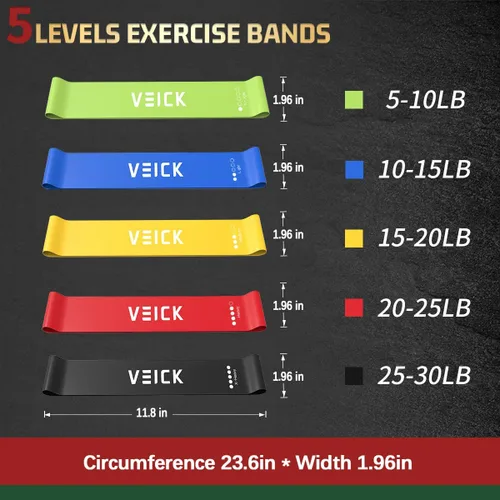 Vista 2 de VEICK 5-Level Resistance Loop Bands Set for Strength Training & Pilates Surtido