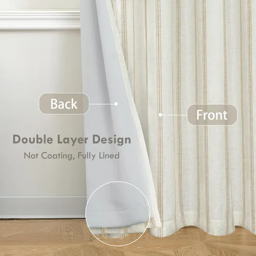 Vista 2 de DriftAway Cortinas opacas de mezcla de lino de granja de 90 pulgadas de largo para dormitorio, cortinas de lino con estampado de rayas verticales
