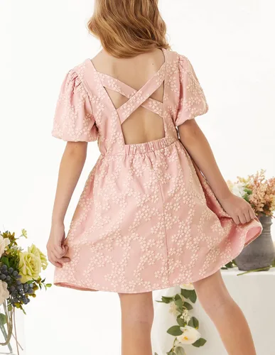 Vista 2 de GRACE KARIN Vestido de manga abombada para niñas de 6 a 12 años con cuello redondo y espalda cruzada
