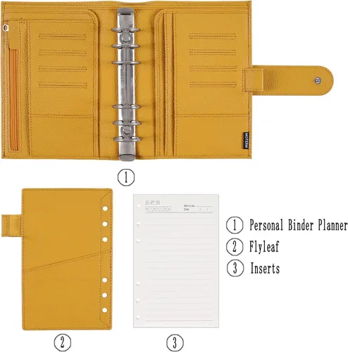 Vista 2 de Moterm Personal Luxe - Planificador de anillos – Organizador de carpeta de cuero genuino (Pebble-Mustard, anillo de 1.181 in)