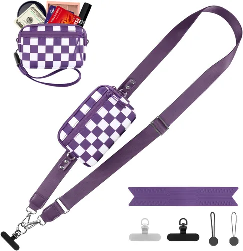 Vista 11 de YFWE Correa de clip and go para teléfono con cartera cruzada, cordón ajustable para teléfono con cartera RFID desmontable, correa universal
