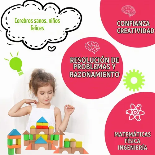 Vista 4 de Migargle Juego de bloques de construcción de madera grande - Juguetes educativos de aprendizaje preescolar con bolsa de transporte, bloques
