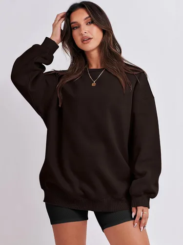 Vista 5 de ANRABESS Sudadera de gran tamaño para mujer, con cuello redondo, estilo Y2K, sudadera con capucha de forro polar, cómoda, camiseta informal, ropa