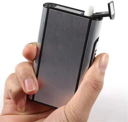 Vista 4 de Dispensador de caja de cigarrillos de aluminio, eyección automática, capacidad para 10 cigarrillos regulares, cierre magnético, negro