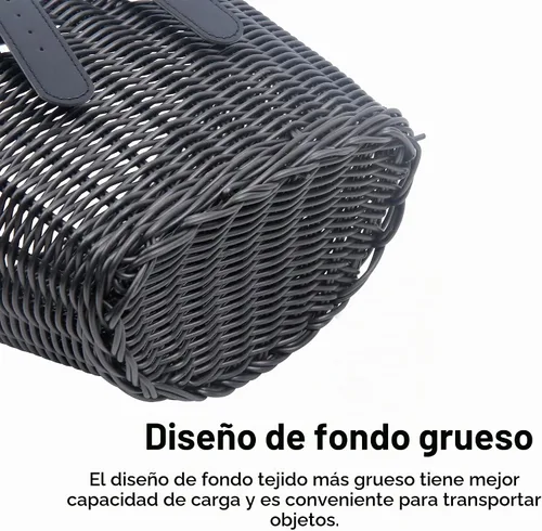 Vista 4 de Cestas de plástico tejidas para bicicletas, cesta delantera en forma de D para bicicleta Contenedor de almacenamiento para manillar con 2 correas