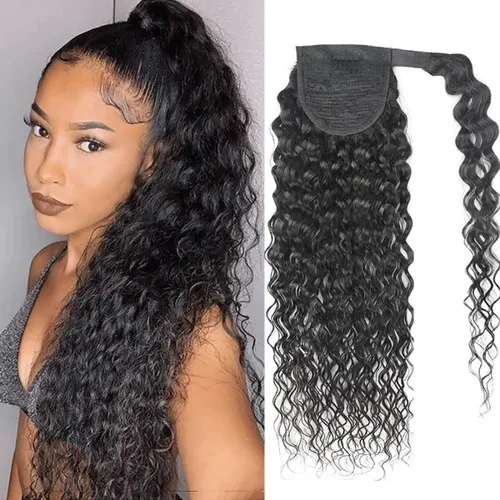 Vista 38 de Extensiones de cabello rizado para cola de caballo, cabello rizado para cola de caballo, extensión de cabello humano virgen brasileño