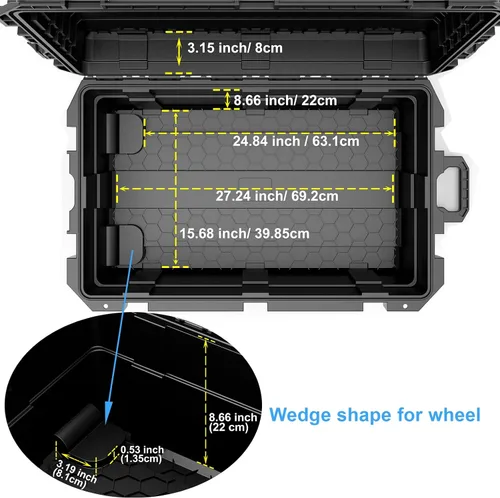 Vista 9 de Regetek Funda rígida impermeable, 33 x 21 x 14 pulgadas, funda para equipo con ruedas/espuma personalizable/mango retráctil para electrónica