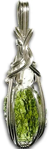 Vista 14 de Moldavite Crystal Necklace Pendant with Herkimer Diamond 0.03 oz de acero plateado