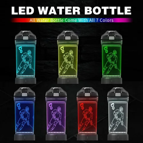 Vista 2 de YuanDian Regalos de hockey para niños, botella de agua con luz LED - 14 onzas Tritan libre de BPA ecológica - Copas deportivas LED geniales, regalo