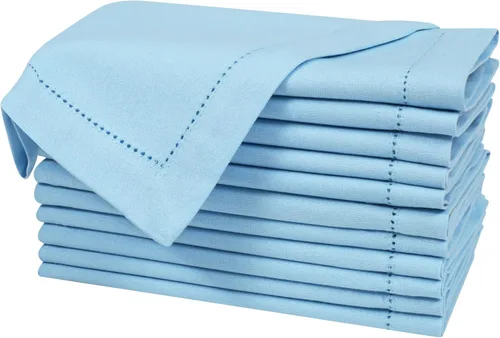 Vista 7 de Bedding Craft Juego de 12 Servilletas de Tela para Cena – 18x18 Azul Aéreo con Aspecto de Lino y Dobladillo Decorativo – Suaves, Lavables a Máquina