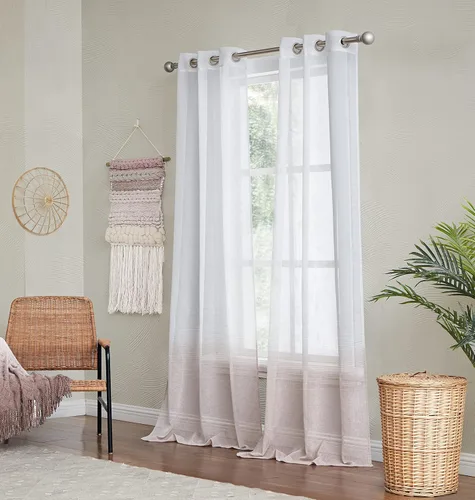 Vista 7 de Dainty Home Linea - Par de paneles de cortinas traslúcidas con textura de lino con textura 3D, estilo bohemio 3D para dormitorio, 2 paneles