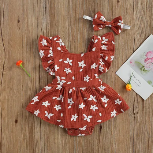 Vista 2 de MA&BABY Leotardo sin mangas de algodón floral cuello cuadrado para bebé niñas 3 6 9 12 18 meses