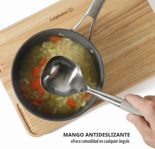 Vista 5 de Calphalon Edge - Cucharón de sopa de acero inoxidable, cucharón para servir con mango de silicona, resistente al calor, antiadherente, seguro