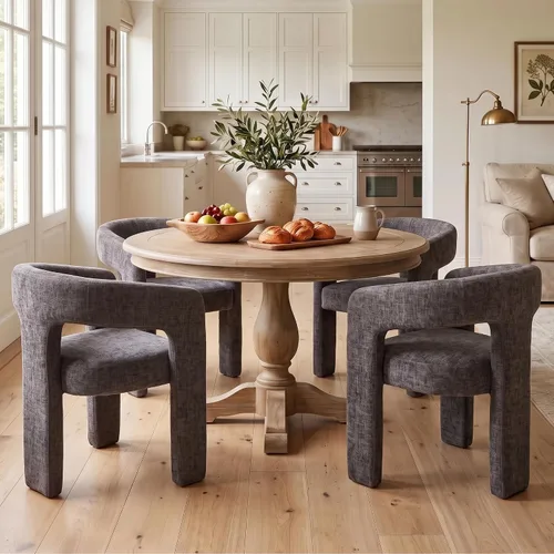 Vista 11 de Silla de Comedor Moderna de Chenille Tipo Barril Tapizada en Tela para Comedor con Brazo, Cómoda Silla Auxiliar de Acento para Cocina/Sala de Beige