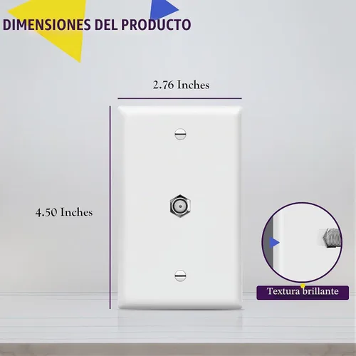 Vista 2 de Conector de tipo F para teléfono y CATV, más conectores hembra RJ11 con placas para pared, Blanco, 1