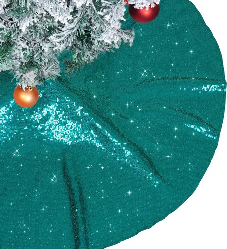 Vista 21 de PartyDelight Faldón para Árbol de Navidad de 24 Pulgadas, Redondo, Lentejuelas Negras Brillantes, Adornos Pequeños, Decoraciones de Fiesta