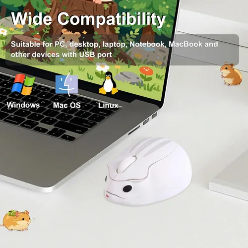 Vista 4 de Ratón inalámbrico lindo ratón de hámster de animales de dibujos animados con receptor USB 2.4 GHz, óptico, portátil, pequeño, silencioso, Kawaii