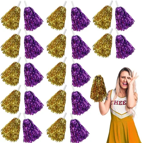 Vista 20 de Lovecheer 24 piezas Pompones de animadora metálicos con asa, pompones de animación para equipo deportivo, espíritu de equipo de animadoras