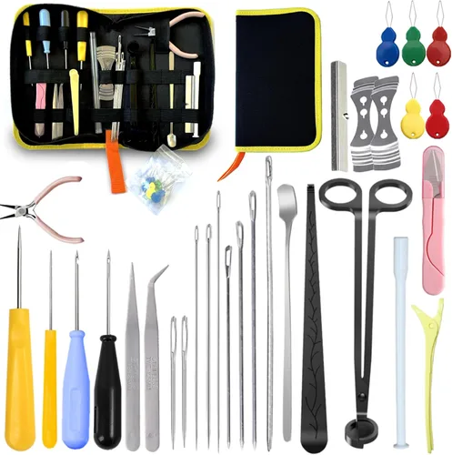Vista 17 de Kit de 11 Piezas de Agujas para Velas, Herramienta de Inserción de Mecha Moldes Aguja Perforadora con Gancho con Ojo, Aguja para Mechas de Velas