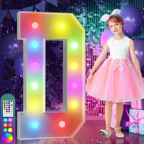 Vista 67 de Imprsv Letras coloridas de marquesina de 3 pies y letras grandes iluminadas RGB con control remoto, decoraciones de fiesta de cumpleaños Carta
