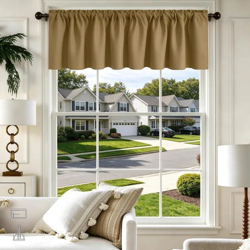 Vista 51 de Cenefa Beige Oscurecedora para Ventana, Cortina Corta con Bolsillo para Barra, Cenefa Primitiva para Sala de Estar, Baño, Guardería, Cocina, Ventana