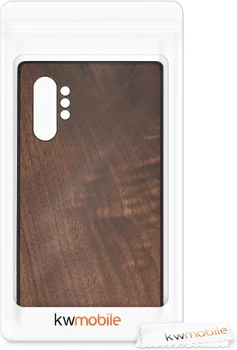 Vista 7 de kwmobile Funda de madera real compatible con Samsung Galaxy Note 10 Plus, cubierta de madera dura con parachoques de TPU, color marrón oscuro