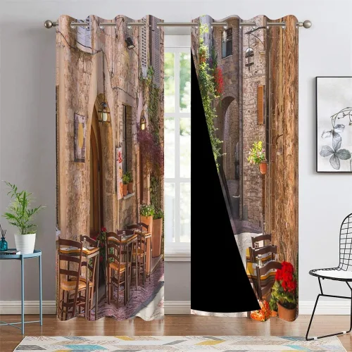 Vista 46 de Cortinas japonesas con pintura de tinta, monte Fuji, sol rojo, puesta de sol, hojas de bambú, cortinas de ventana para dormitorio, sala de estar