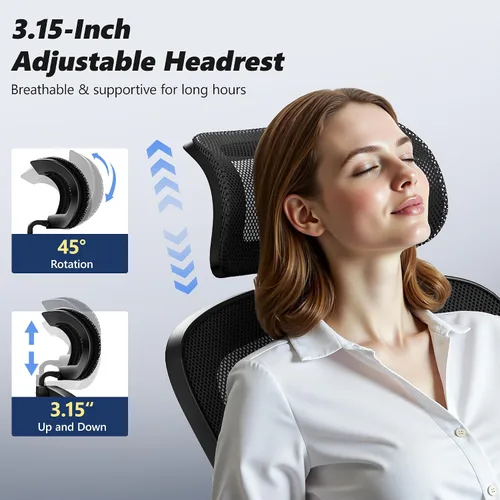 Vista 7 de Silla de oficina ergonómica, silla de escritorio de respaldo alto con brazos abatibles, silla de computadora de malla de 300 libras