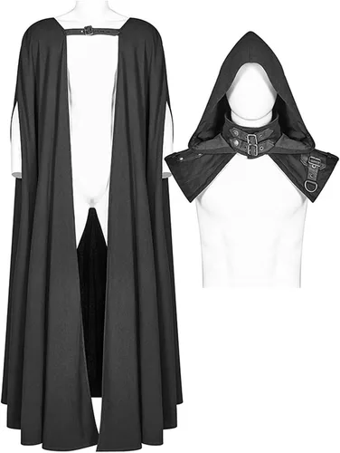 Vista 3 de SHOPESSA Capa medieval con capucha para mujer, talla grande, unisex, longitud completa, bata con capucha, cosplay, Halloween, capa de bruja