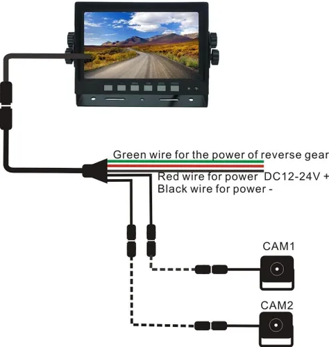 Vista 6 de AHD 1080P Sistema de cámara de visión trasera inversa con cable de 7 pulgadas, línea de guía, cámara de visión nocturna IR impermeable IP69K
