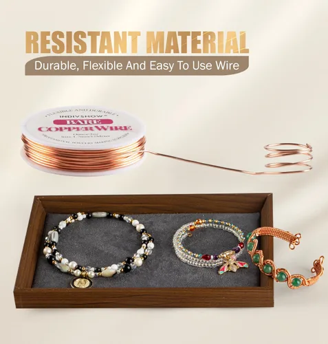 Vista 3 de Alambre de cobre desnudo de calibre 20 para fabricación de joyas, tallado y envoltura de piedras preciosas, alambre de cobre para manualidades