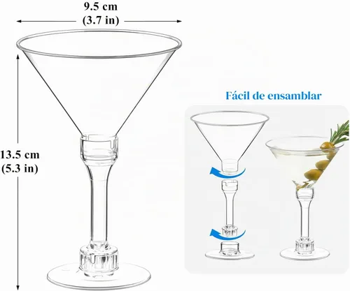 Vista 2 de TOFLEN Paquete de 40 vasos de Martini de plástico de 5 onzas, desechables, mini tazas altas de cóctel de plástico para margarita, perfectos