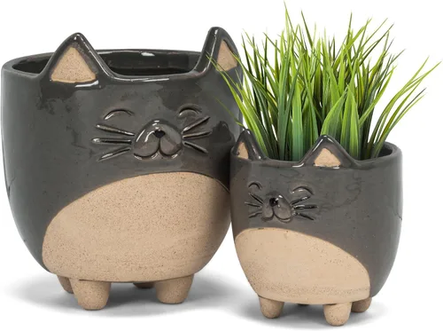 Vista 4 de Abbott Collection - Maceta de gres con gato en patas - Grande (12.7 cm de alto)
