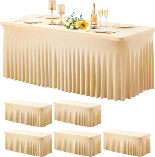 Vista 37 de Wish Care Paquete de 2 manteles de elastano elástico azul bebé para mesas rectangulares de 4 pies, manteles ajustables sin arrugas de 4 pies