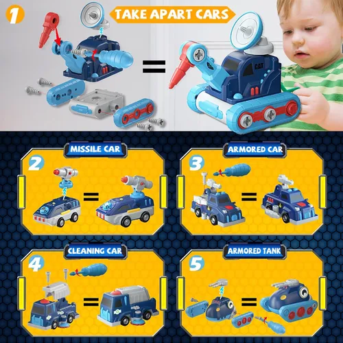 Vista 3 de Desmontar vehículo juguete magnético transformar coche dinosaurio robot construcción herramienta 5-in-1 Trucks STEM Assemble Car with Storage Box