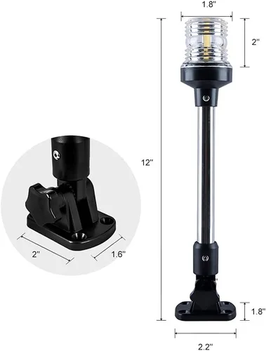 Vista 5 de Luz LED blanca plegable para popa de lancha, anclaje, para pontón y lancha de pesca (12 pulgadas)
