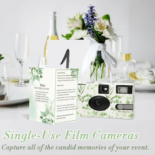 Vista 8 de Paquete de 6 cámaras desechables a granel para bodas, eucalipto de un solo uso de 1.378 in de película desechable con flash, ISO 400 17 exposiciones