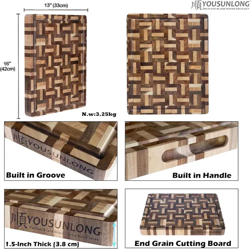 Vista 2 de YOUSUNLONG Cutting Board Large End Grain Acacia Wood Mixed With Oak - 1.5in Thick - 16''x13''Oversized Cutting Boards - Sustainable Kitchen Chopping