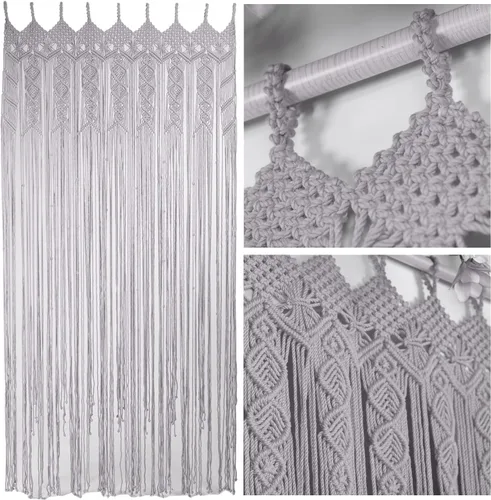 Vista 10 de Cortinas de Macramé para Puertas, Colgante de Pared de Macramé, Cortina de Puerta con Cuentas, Telón de Fondo Boho, Cuentas Colgantes para Puertas
