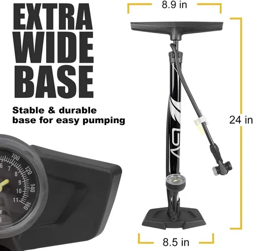 Vista 3 de BV Bomba de bicicleta duradera para bicicleta de 17/24 pulgadas, cabezal de válvula inteligente, 160 psi, reversible automáticamente Presta