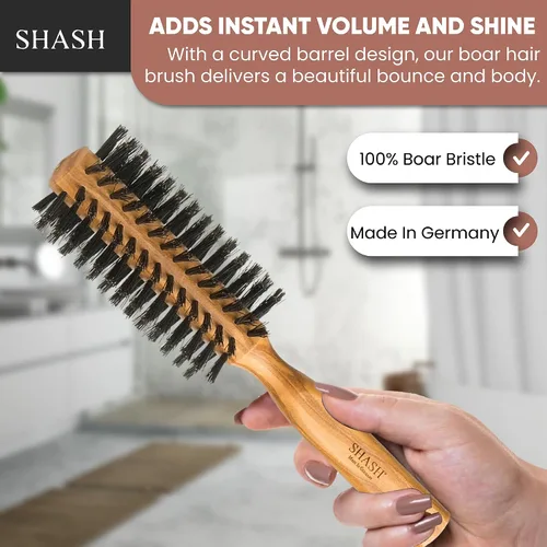 Vista 5 de SHASH Cepillo redondo de cerdas de jabalí, fabricado en Alemania, da volumen y revitaliza tu cabello con resultados más suaves y suaves